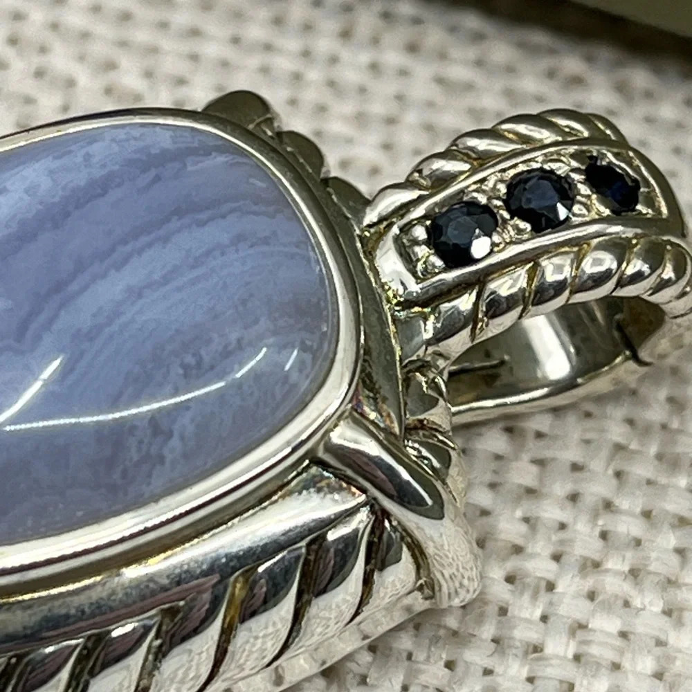 Vintage Judith Ripka Sterling Silver Pendant - Blue Lace Agate Gemstone Enhancer - Picture 3 of 16